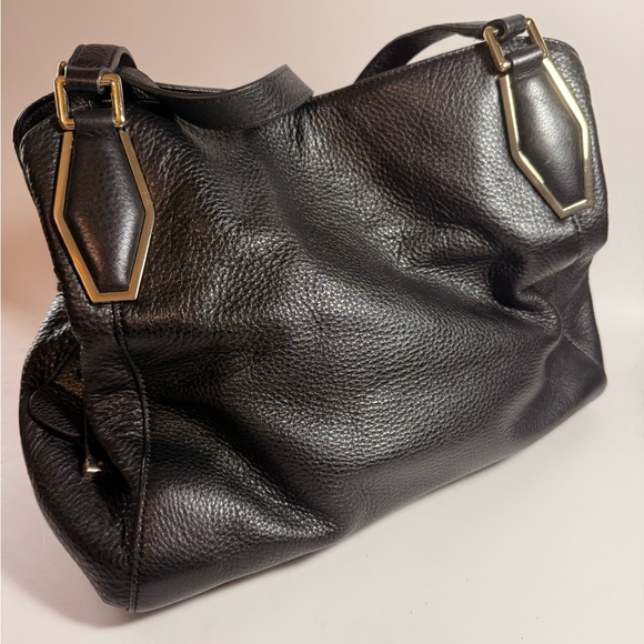 Calvin Klein Black Pebbled Leather Tote Bag Gold Hardware Shoulder Purse - Picture 3 of 17